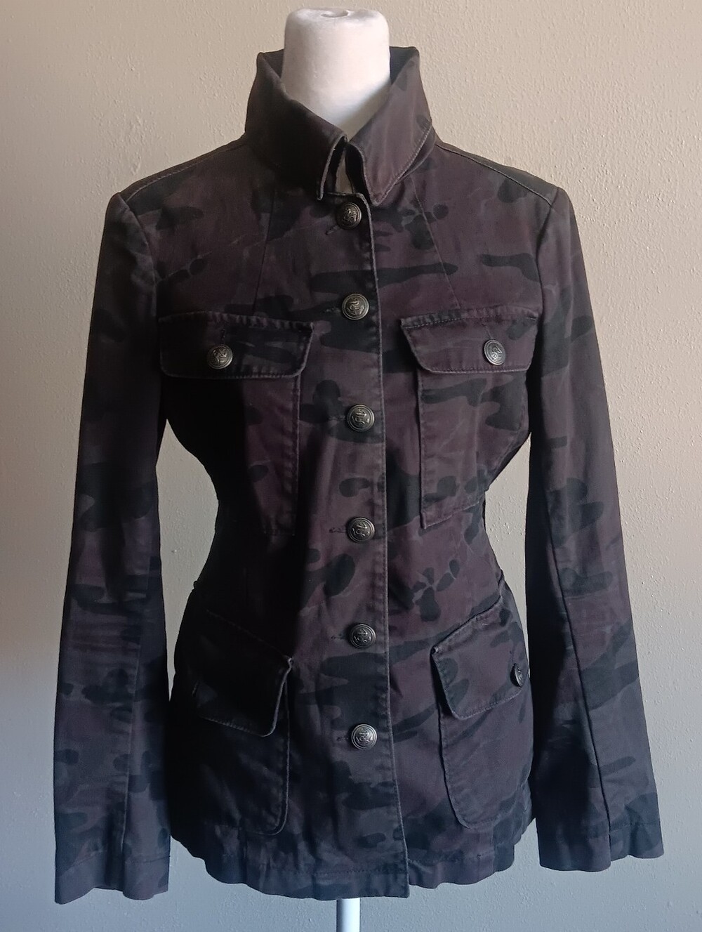 Cargo Military Style Camouflage Utility Jacket Army Coat London Jean Sz. 4 Women